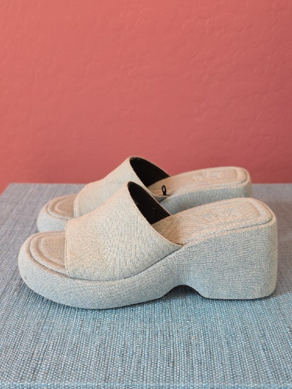 Zara Light Blue Denim Wedge Slides